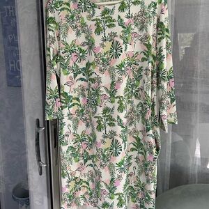 Elegant Green and Pink Floral Long Sleeve Dress
